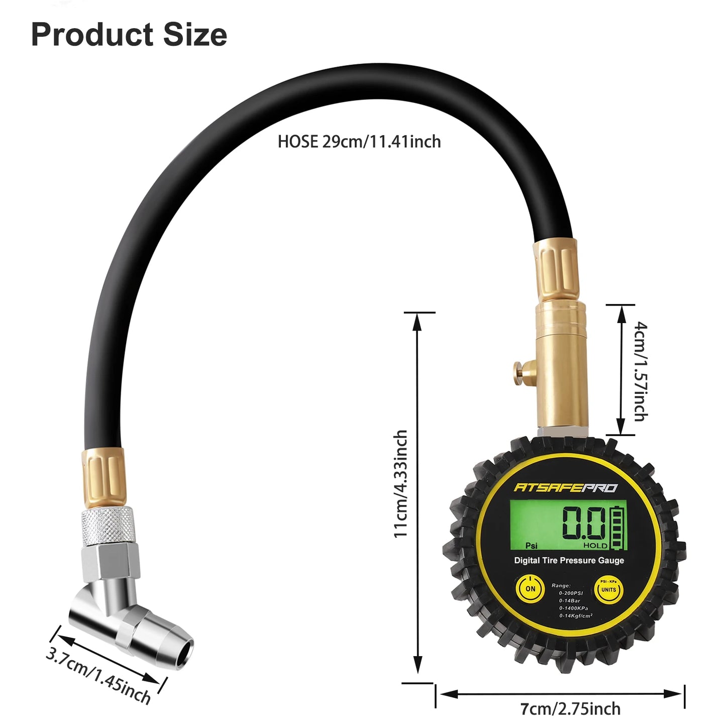 Digital Tyre Pressure Gauge with Flexible Hose and Backlight
