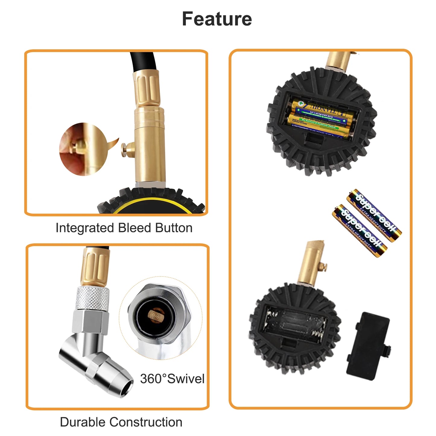 Digital Tyre Pressure Gauge with Flexible Hose and Backlight