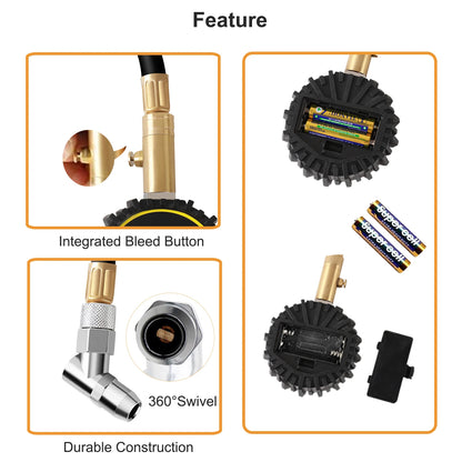 Digital Tyre Pressure Gauge with Flexible Hose and Backlight